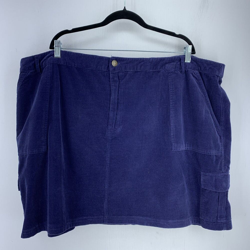 Woman Within 30W A Line Corduroy Mini Skirt Cargo Utility Pockets Cotton Blue